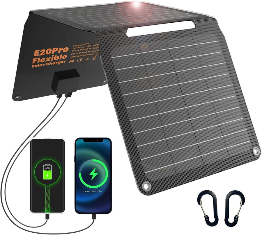 20W Foldable Solar Panel Charger USB C USB A IP67
