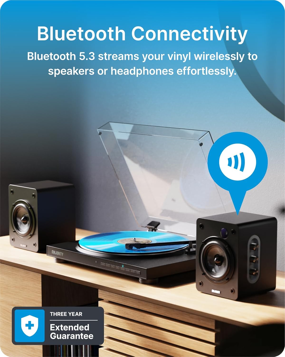 Fully Automatic Vinyl Record Player with Bluetooth 5.3, USB Recording & Remote