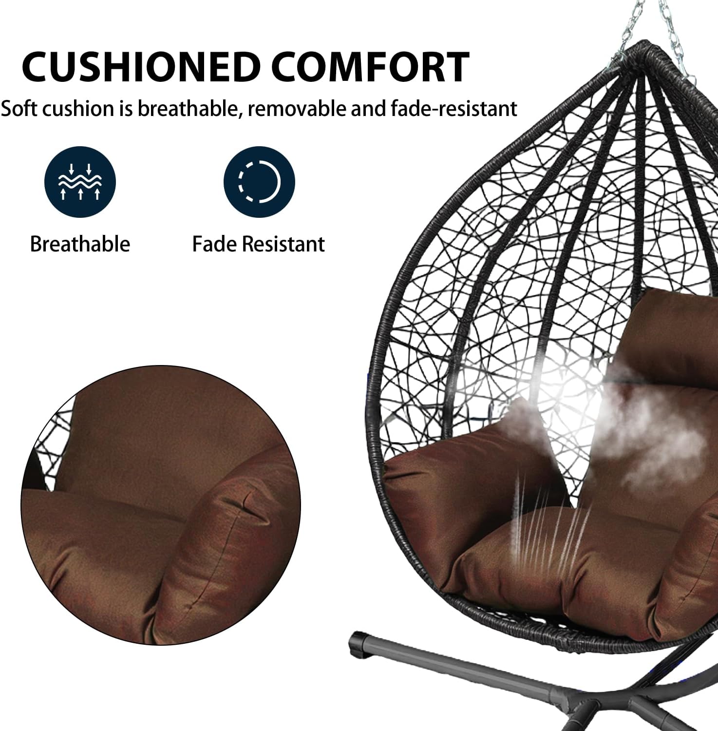 Rattan Hanging Egg Chair with Stand Cushion Black Brown