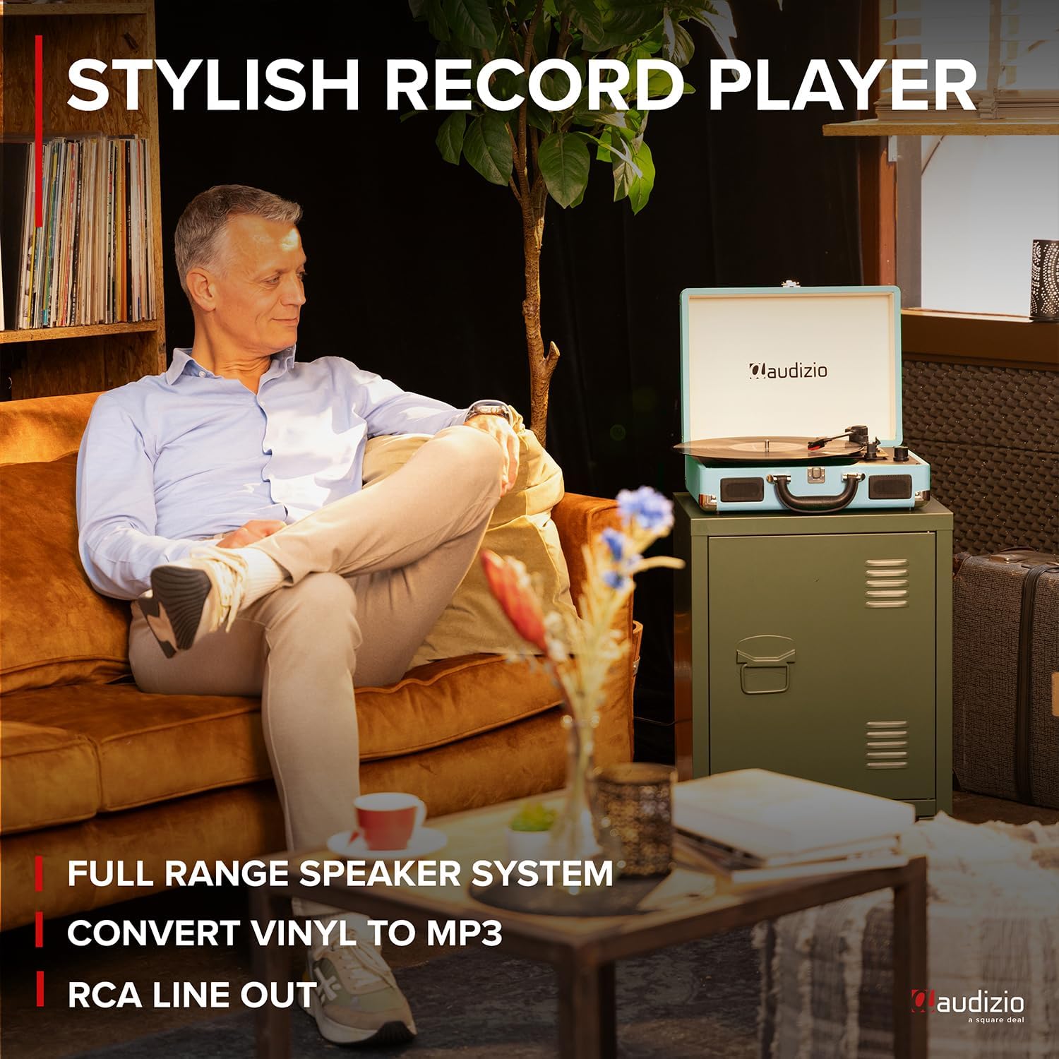 Portable 3-Speed Vinyl Record Player with Built-In Speakers & USB