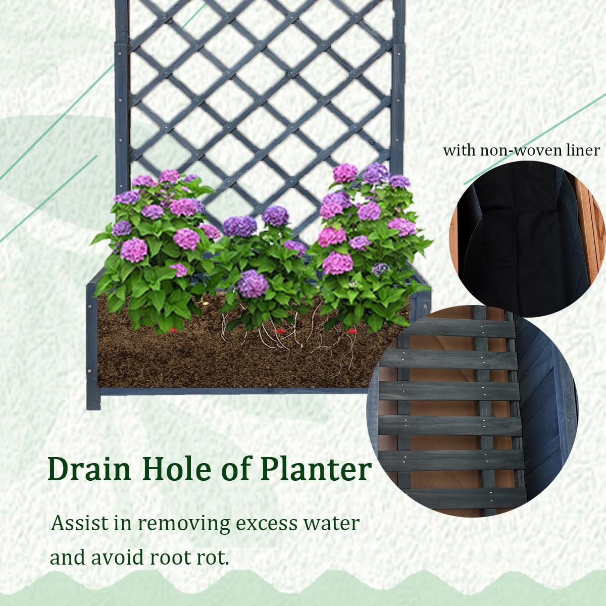 Wooden Planter with Trellis 135cm Grey Raised Garden Box