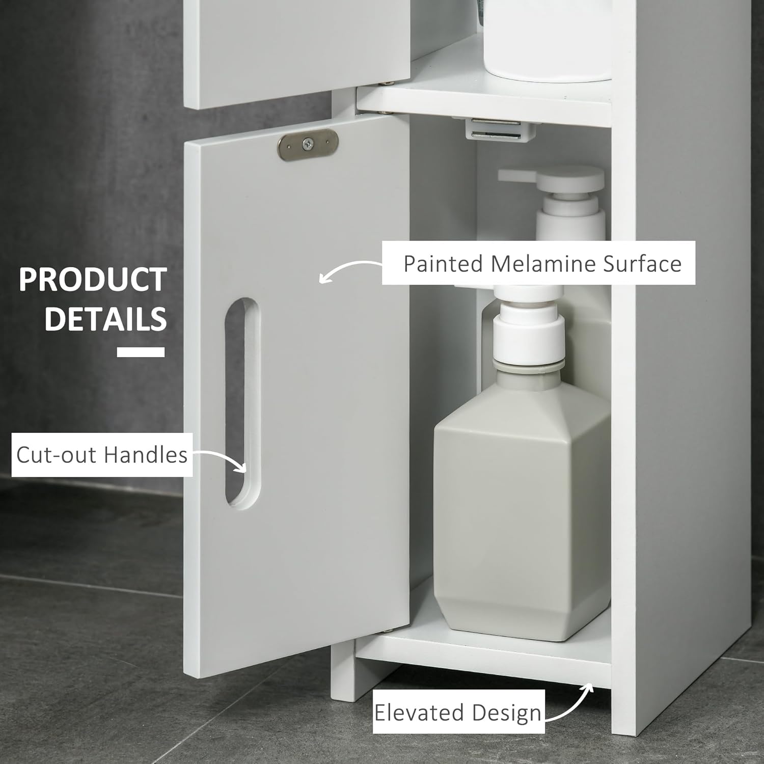Slim Tall Bathroom Storage Cabinet 3 Doors Open Shelves White