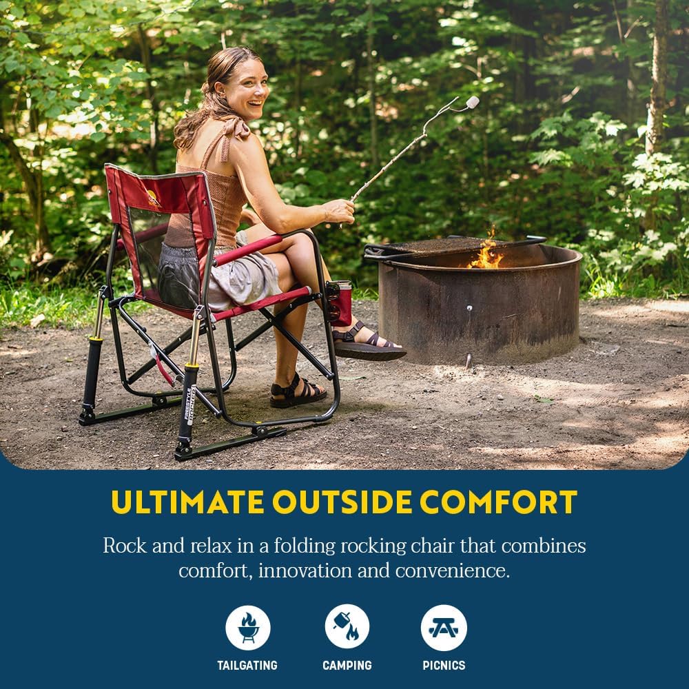 Portable Folding Rocking Camping Chair with Drink Holder Royal Blue