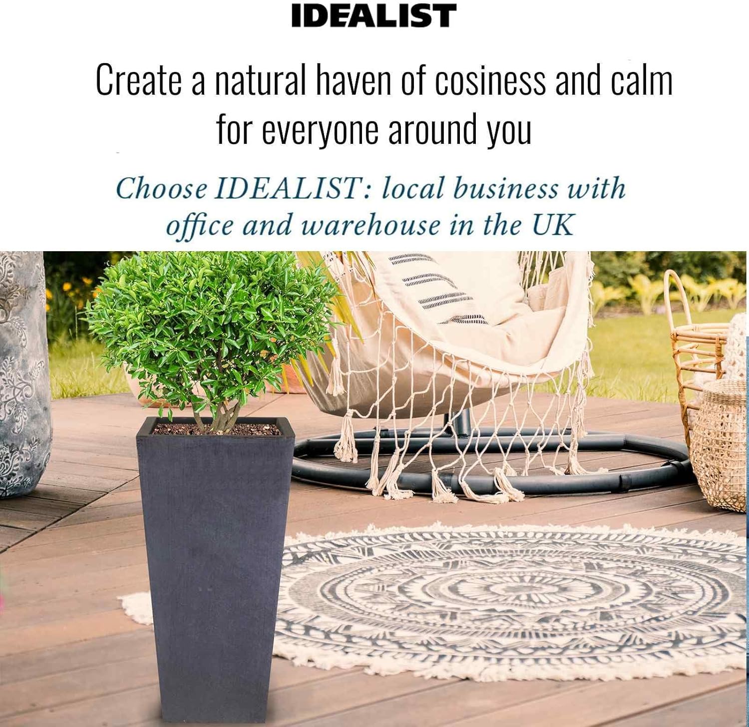 50.5cm Tall Planters Set 2 Dark Grey Stone Effect Square Pots