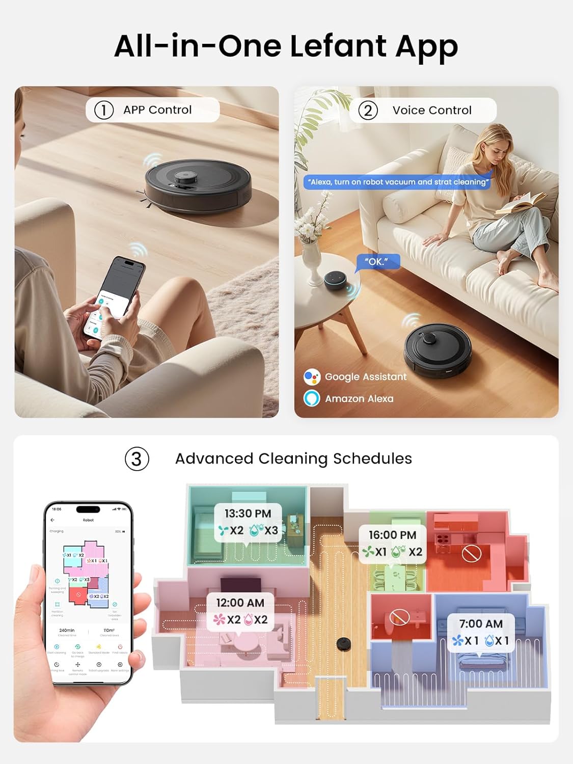 Robot Vacuum Mop Self Empty 6000Pa LiDAR Mapping WiFi 75 Day Auto