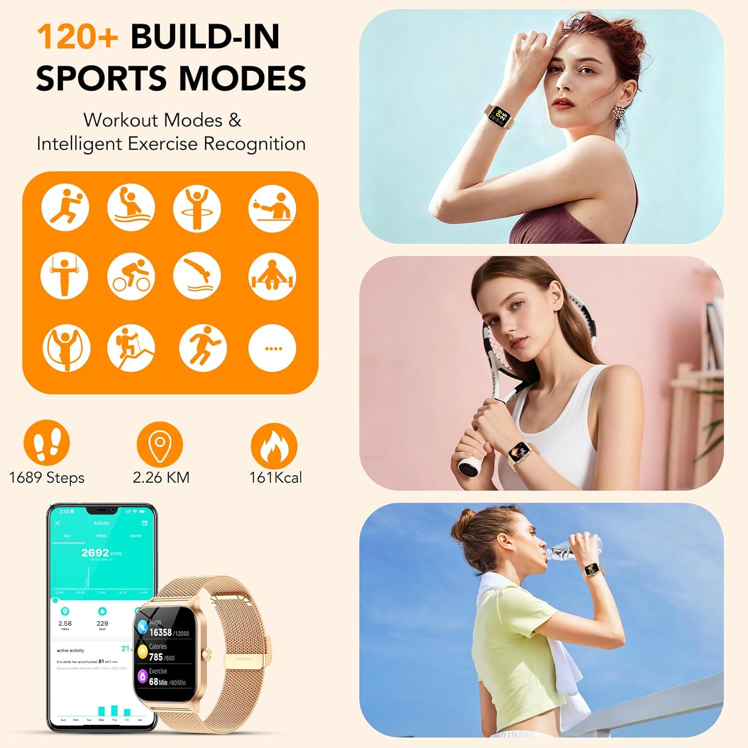 Women Smart Watch Call 120 Sports IP68 Tracker