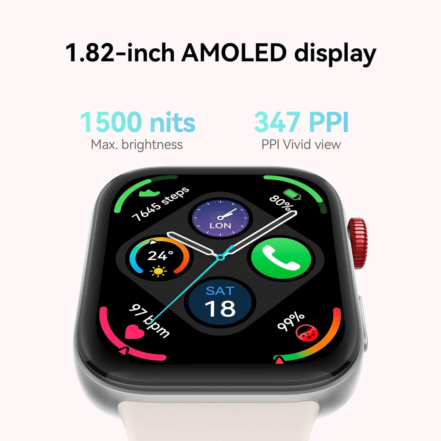 Pink AMOLED Smart Watch GPS Call 10 Day Battery