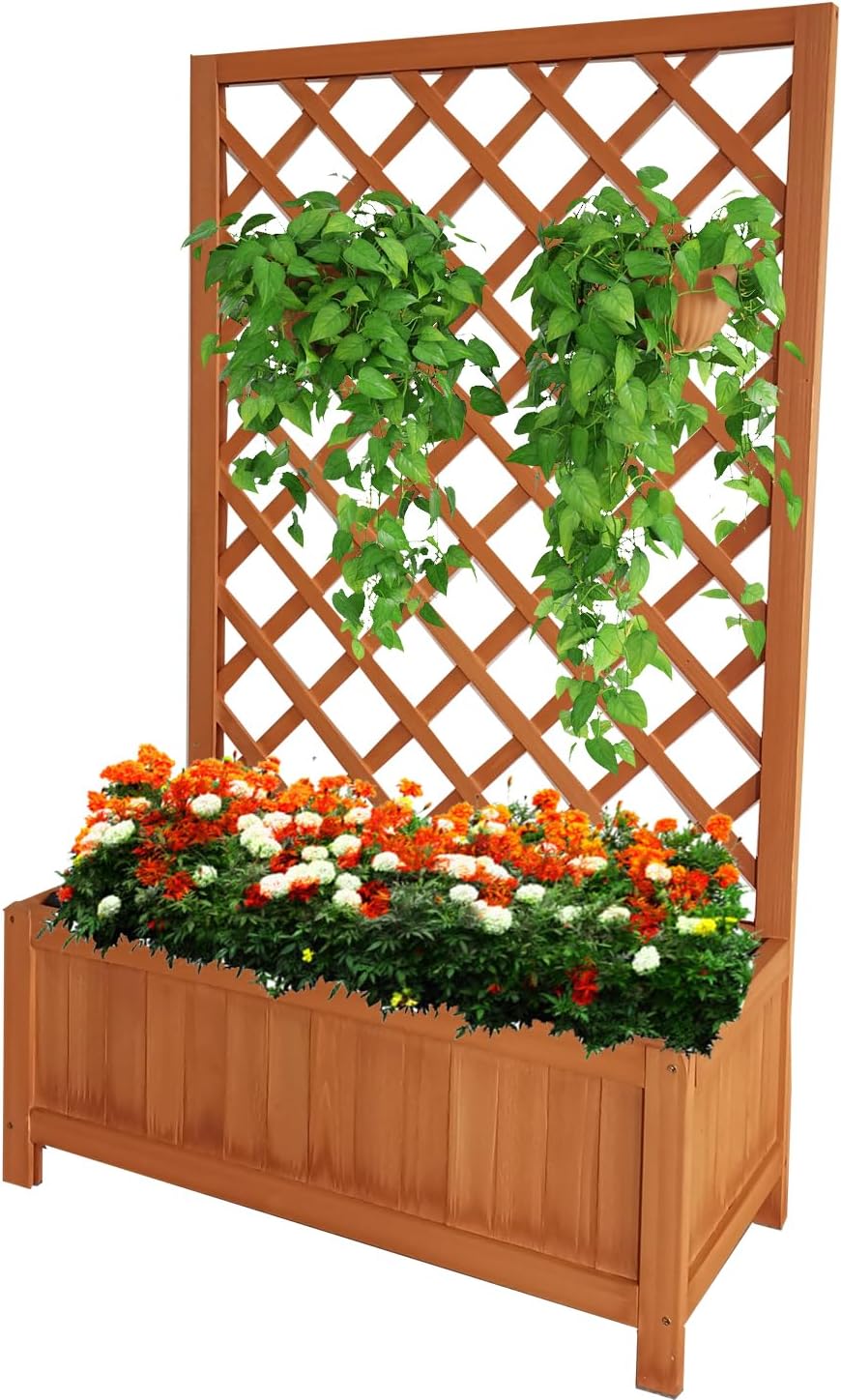 Large Wooden Planter with Trellis 135cm Garden Raised Bed Box