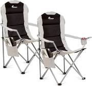 Padded Folding Camping Chairs 2 Pack Cup Holder Black Grey