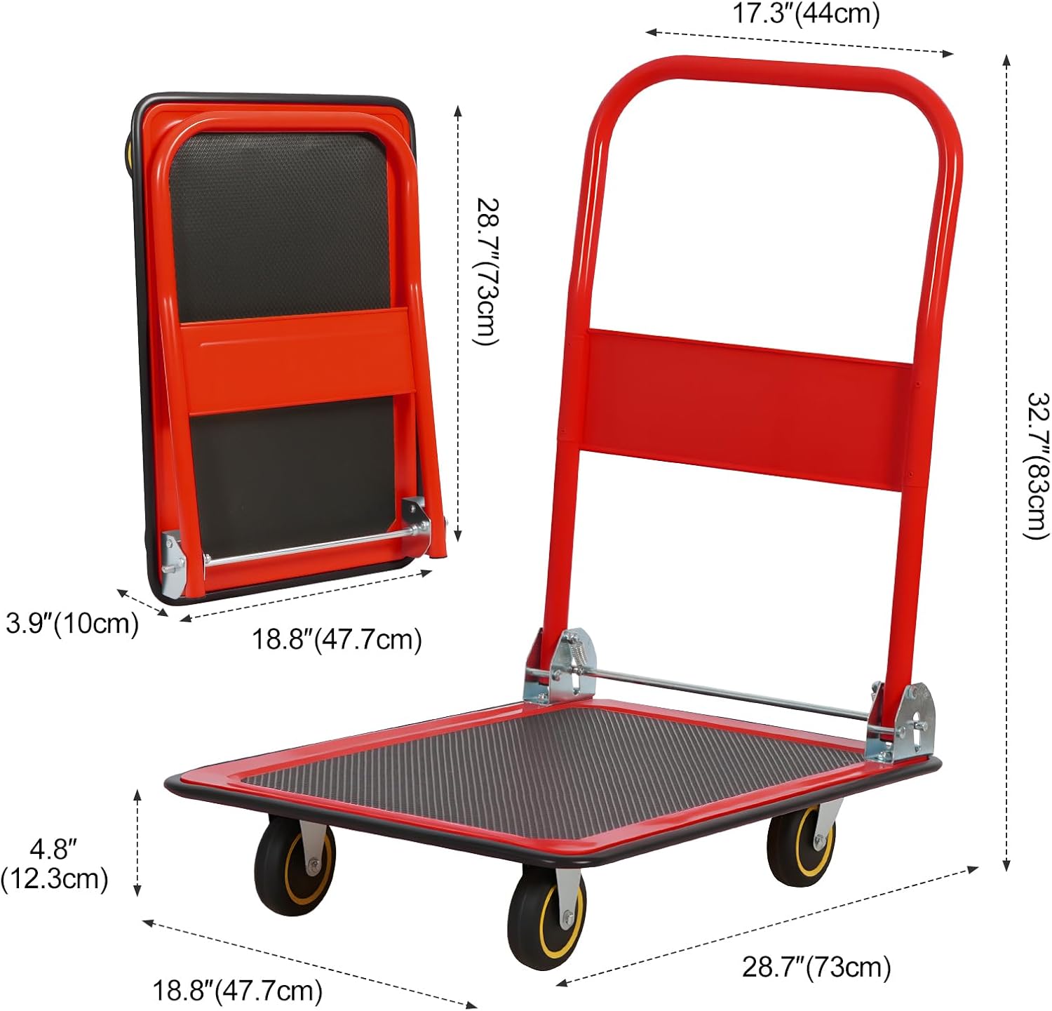 Heavy Duty Foldable Platform Trolley 150KG Push Hand Cart Red