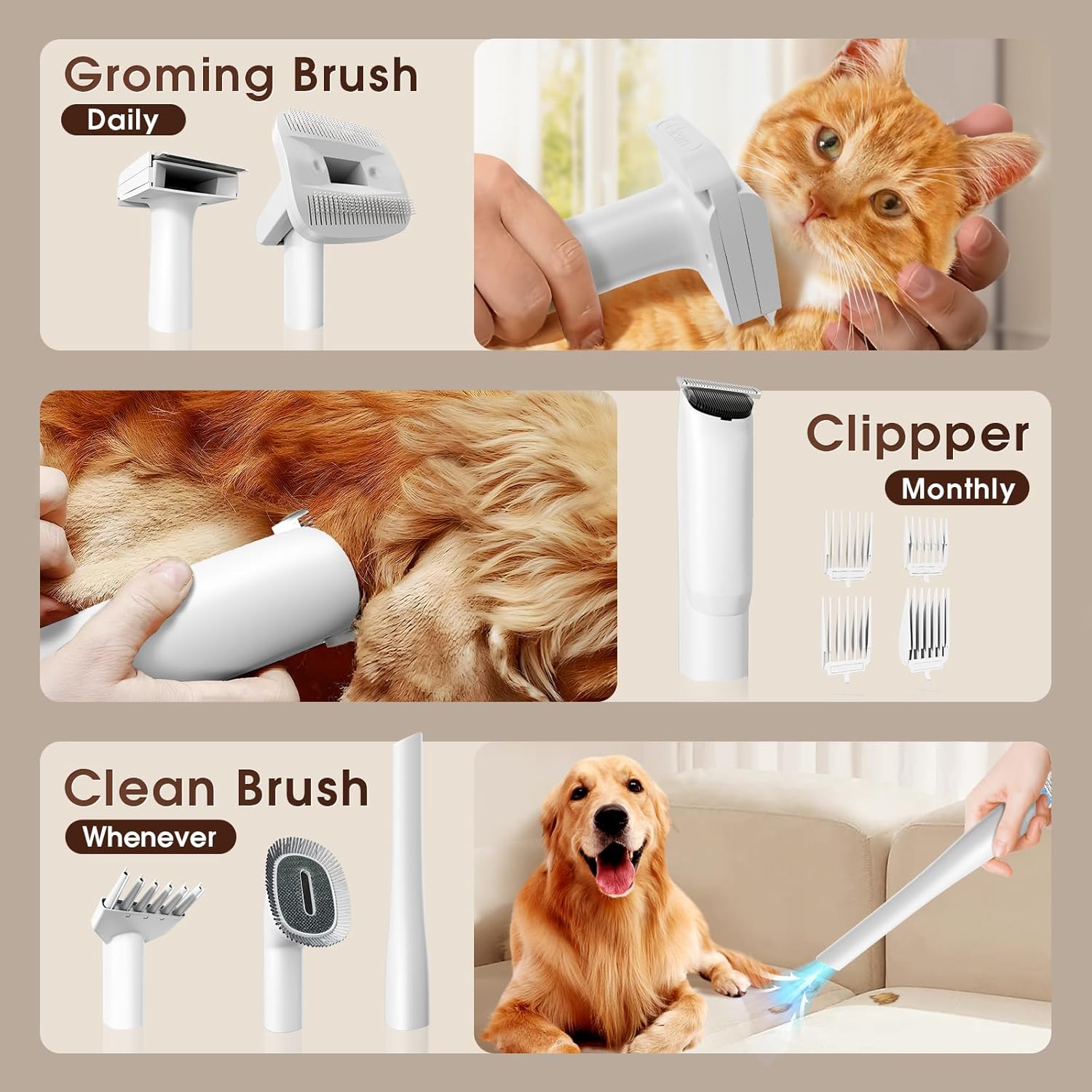 Pet Grooming Vacuum Kit 4L 6 in 1 Quiet Dog Cat Hair Cleaner