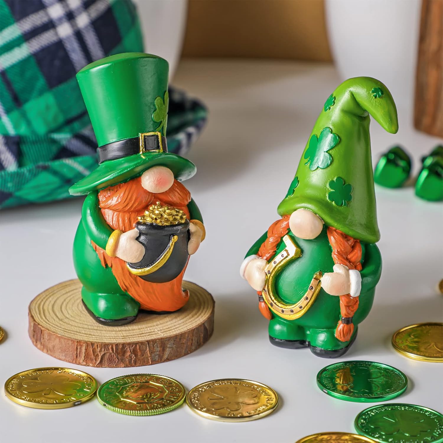 2PCS St Patrick’s Day Gnome Decor Shamrock Resin Figurines