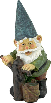 Garden Gnome Statue Water Pump Resin Outdoor Lawn Decor 35cm