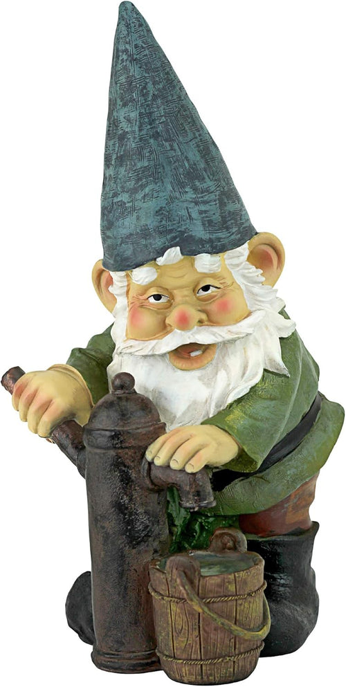 Garden Gnome Statue Water Pump Resin Outdoor Lawn Decor 35cm