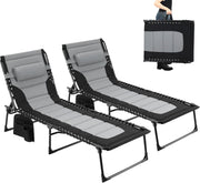 Set of 2 XXL Folding Sun Loungers Dark Grey