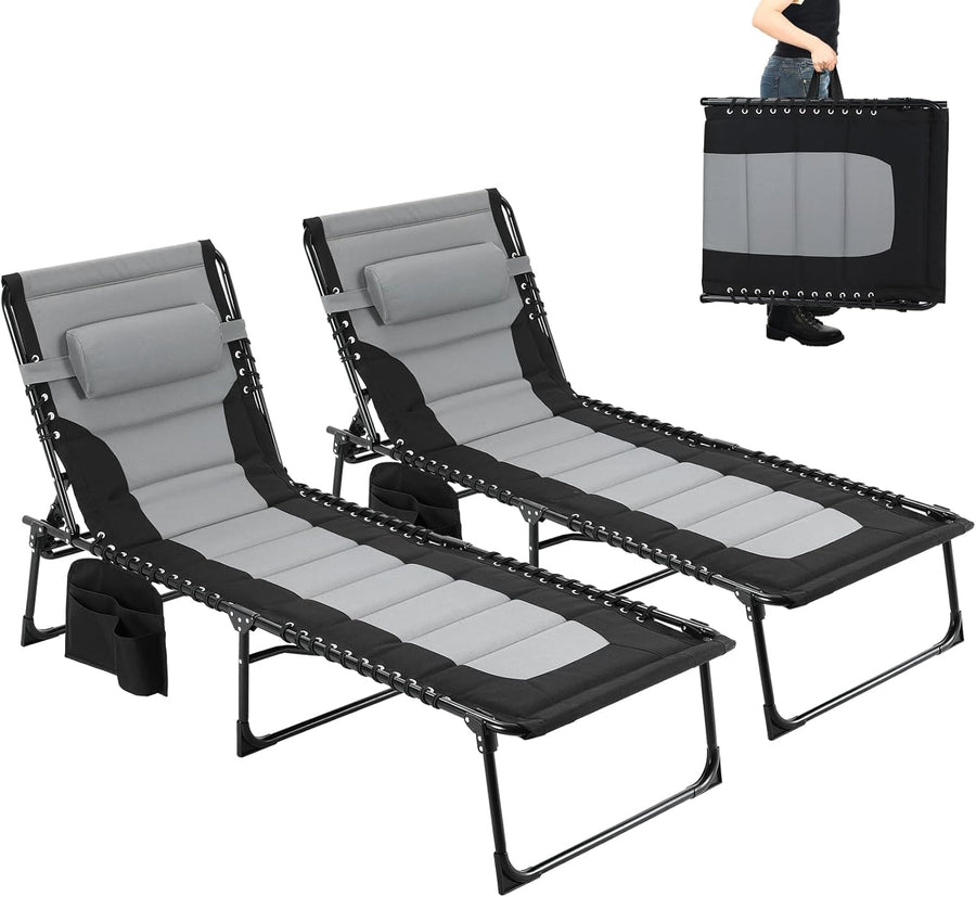 Set of 2 XXL Folding Sun Loungers Dark Grey