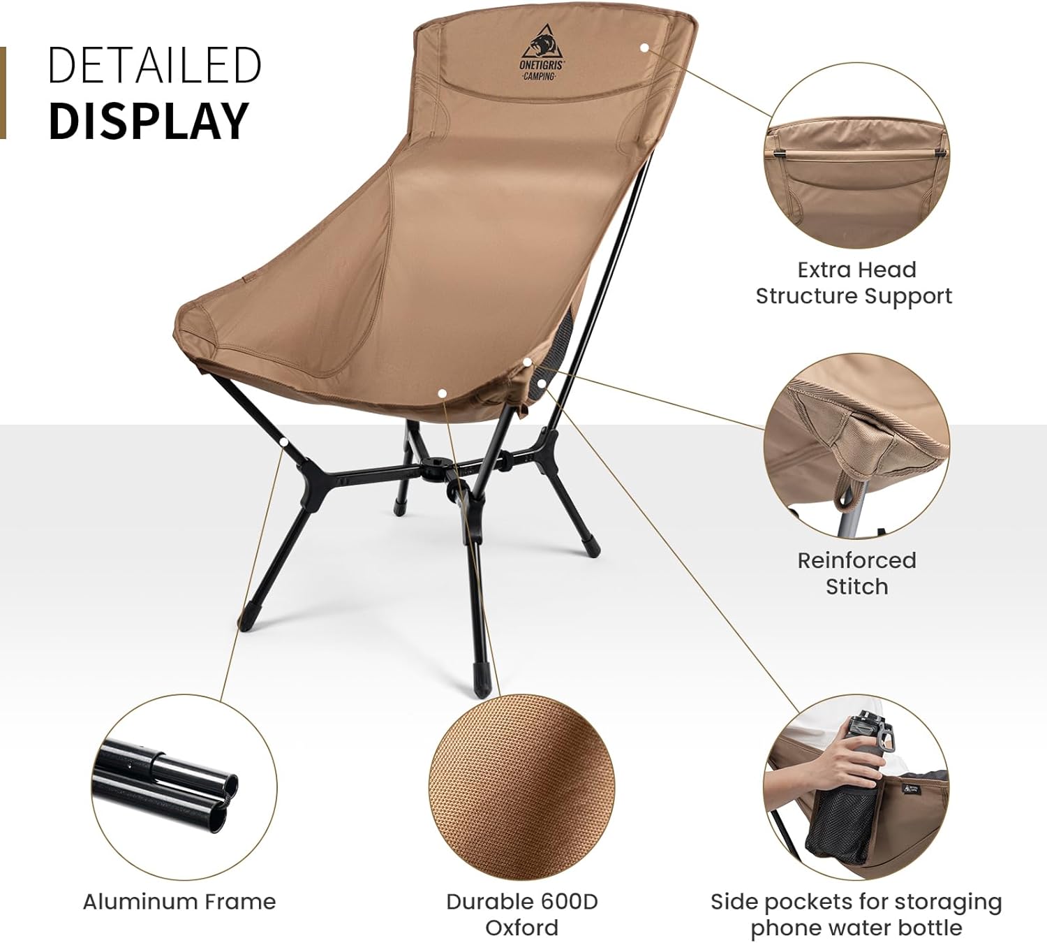 Coyote Brown High Back Camping Chair Folding Seat