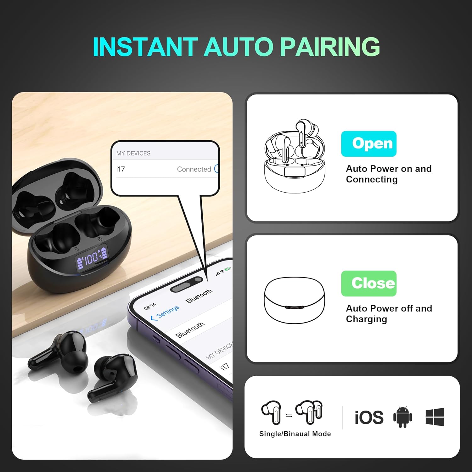 Bluetooth 5.3 Wireless Earbuds Deep Bass 35H LED Display Mic