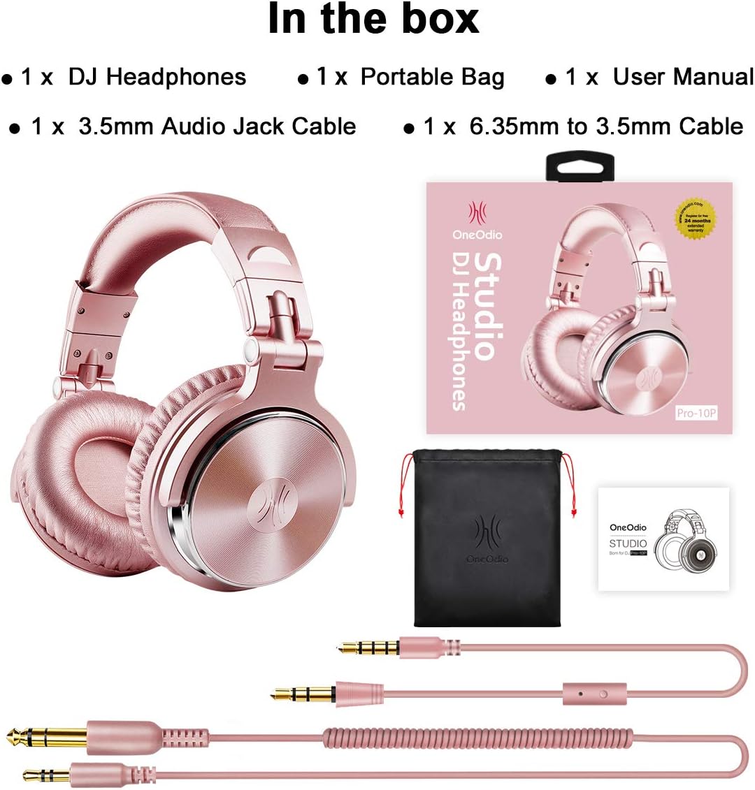 Wired Over Ear Studio Headphones 50mm Driver Foldable DJ Monitor Rose