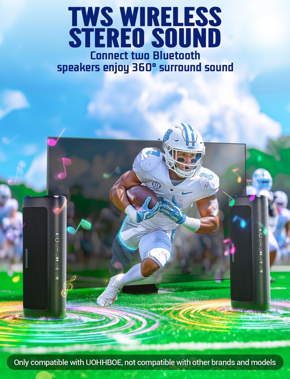 Portable Bluetooth Speaker 30W RGB Lights IPX7 Bass 24H