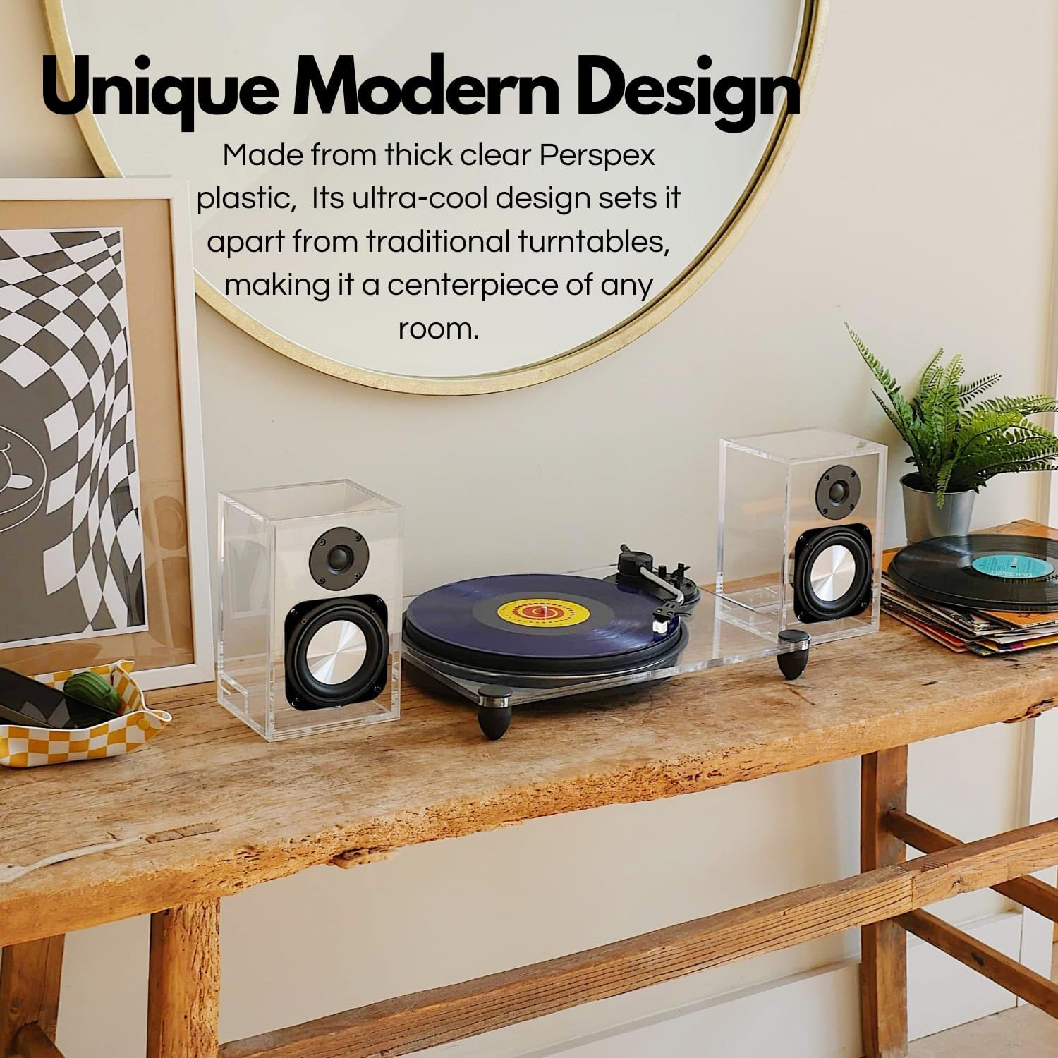 Clear Acrylic Record Player With Wireless Speakers
