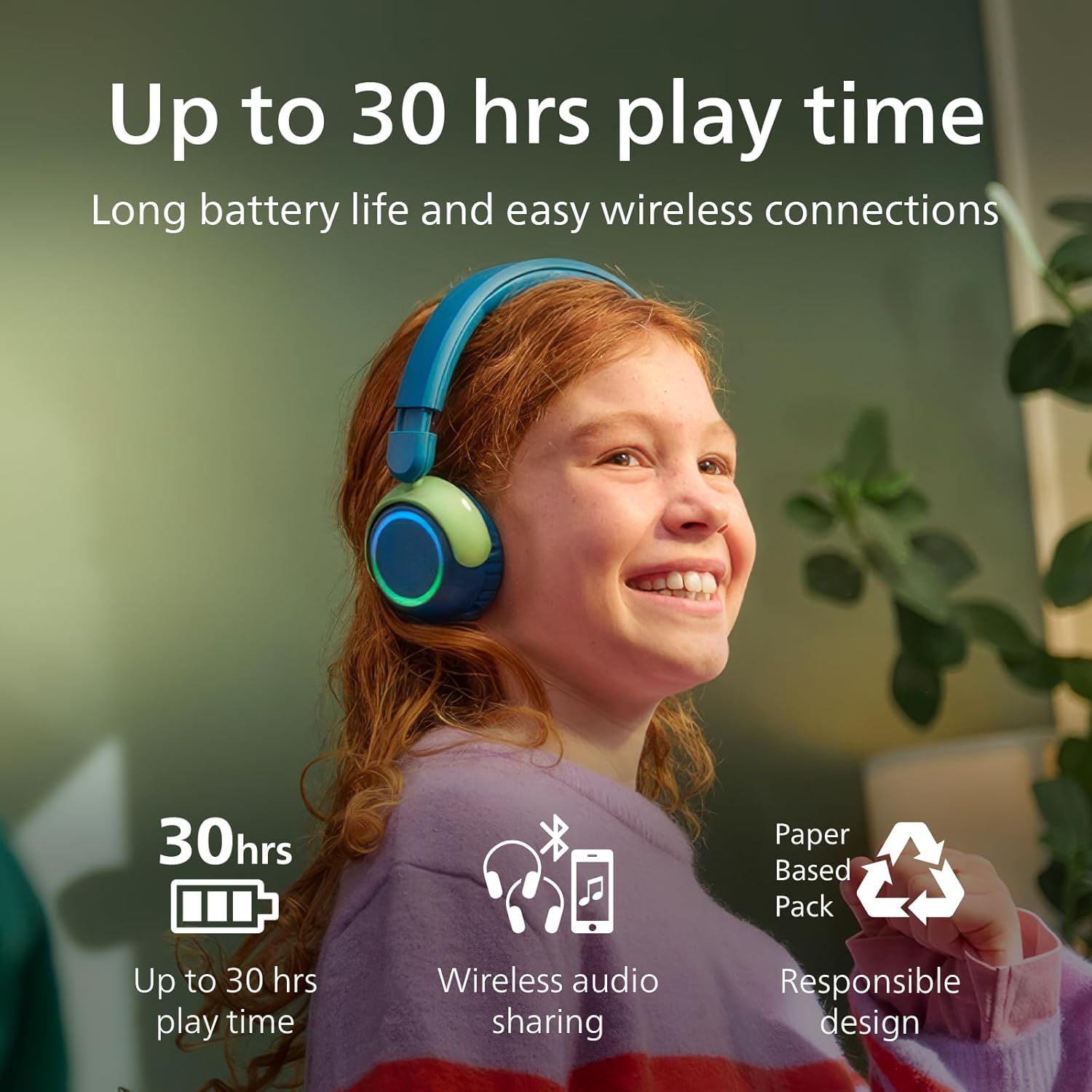 Kids Wireless On Ear Headphones Safe Volume 45 Hour Battery