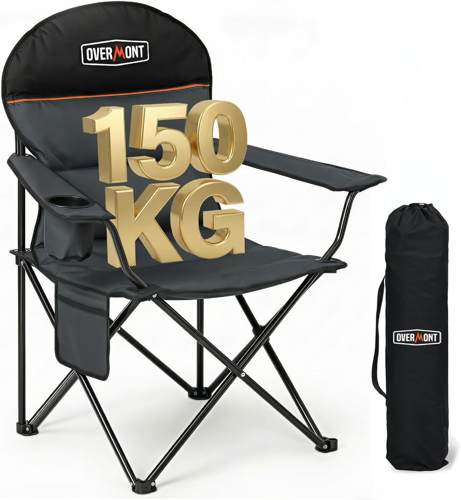 Oversized Camping Chair 150kg Lightweight Grey Folding