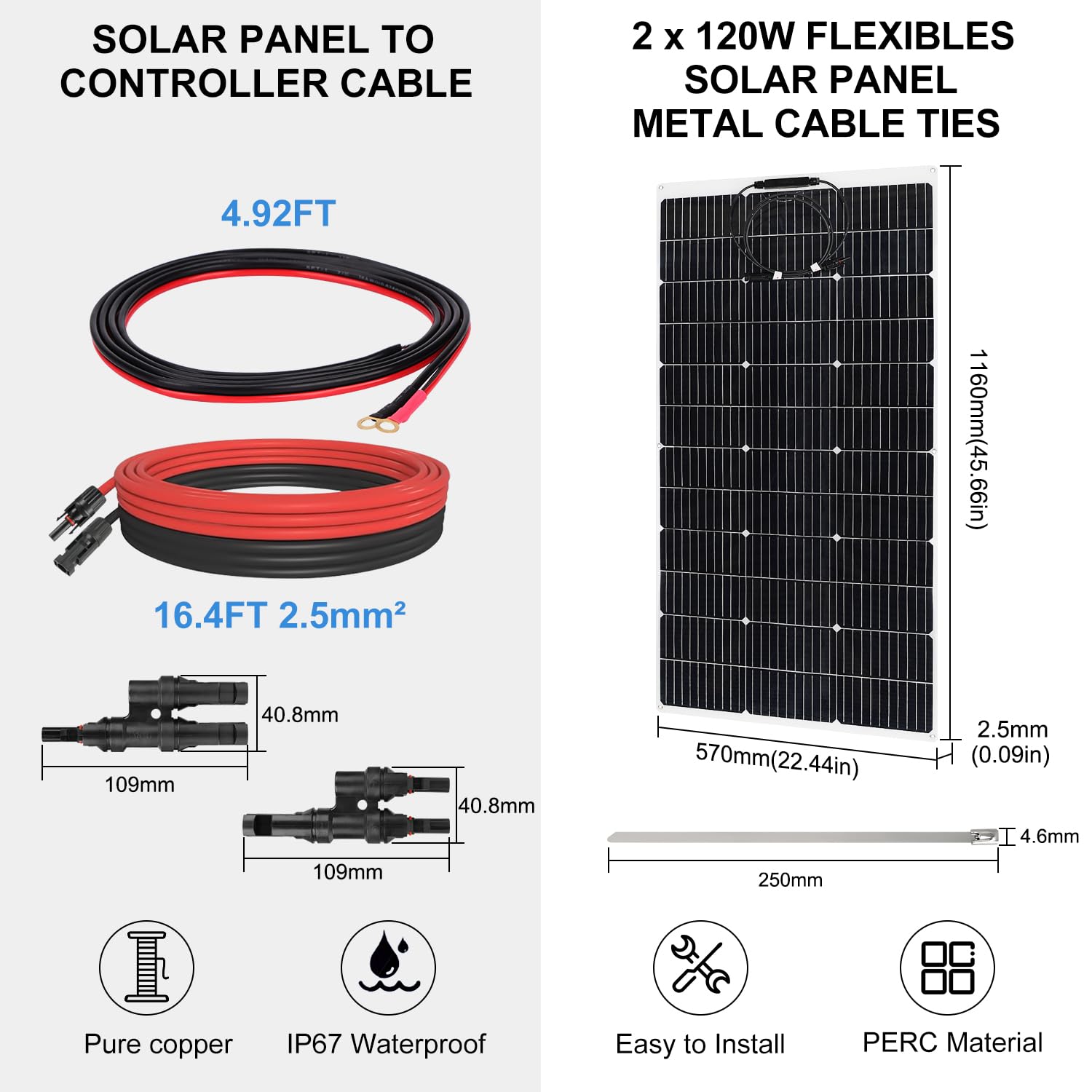 240W Flexible Solar Panel Kit 12V RV Boat Balcony Charger