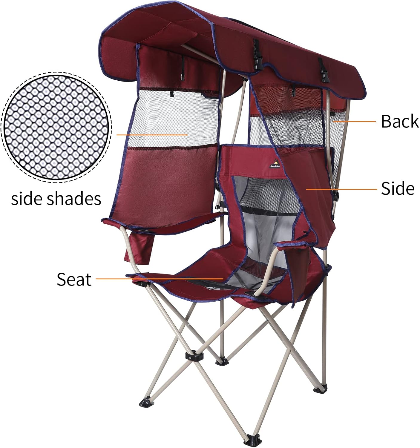 Beach Chair with Full Sun Shade Canopy Maroon