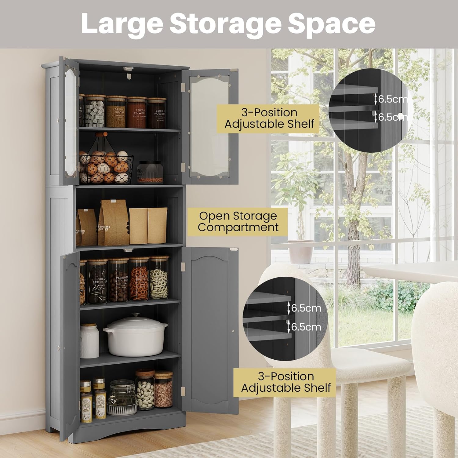 Tall Grey Storage Cabinet Frost Glass Door Shelf Unit