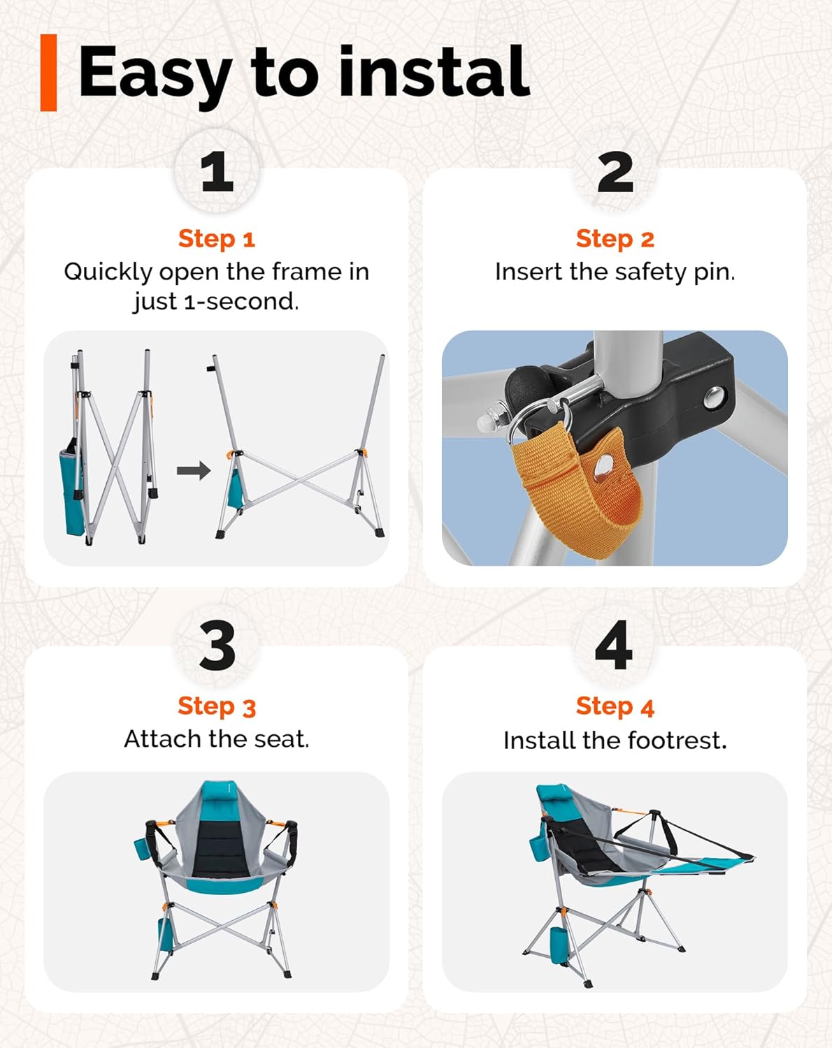 Hammock Camping Chair Swing Seat with Footrest Cyan