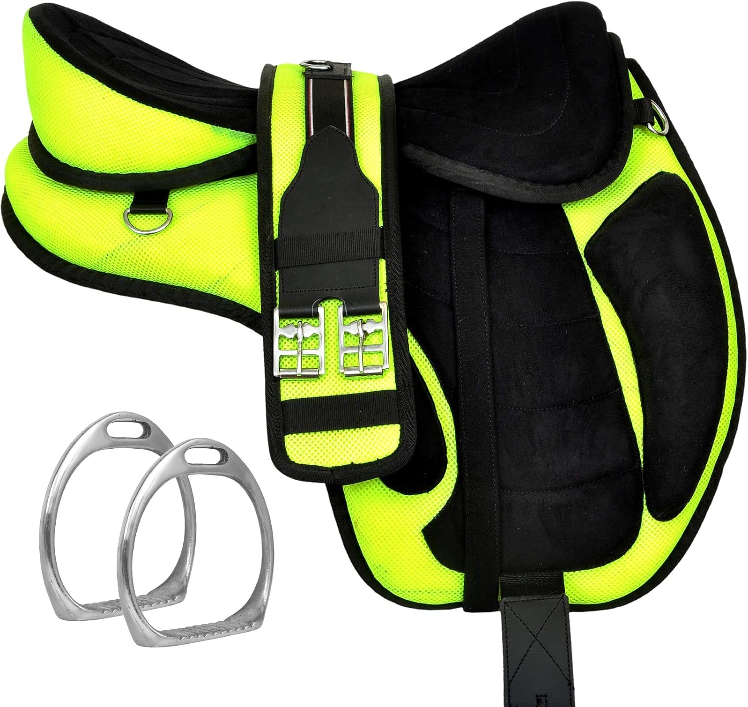 Green Treeless Horse Saddle Lightweight Synthetic With Stirrups