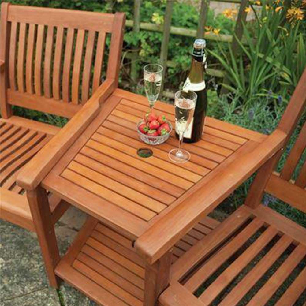 2 Seater Wooden Companion Garden Bench with Table & Parasol Hole