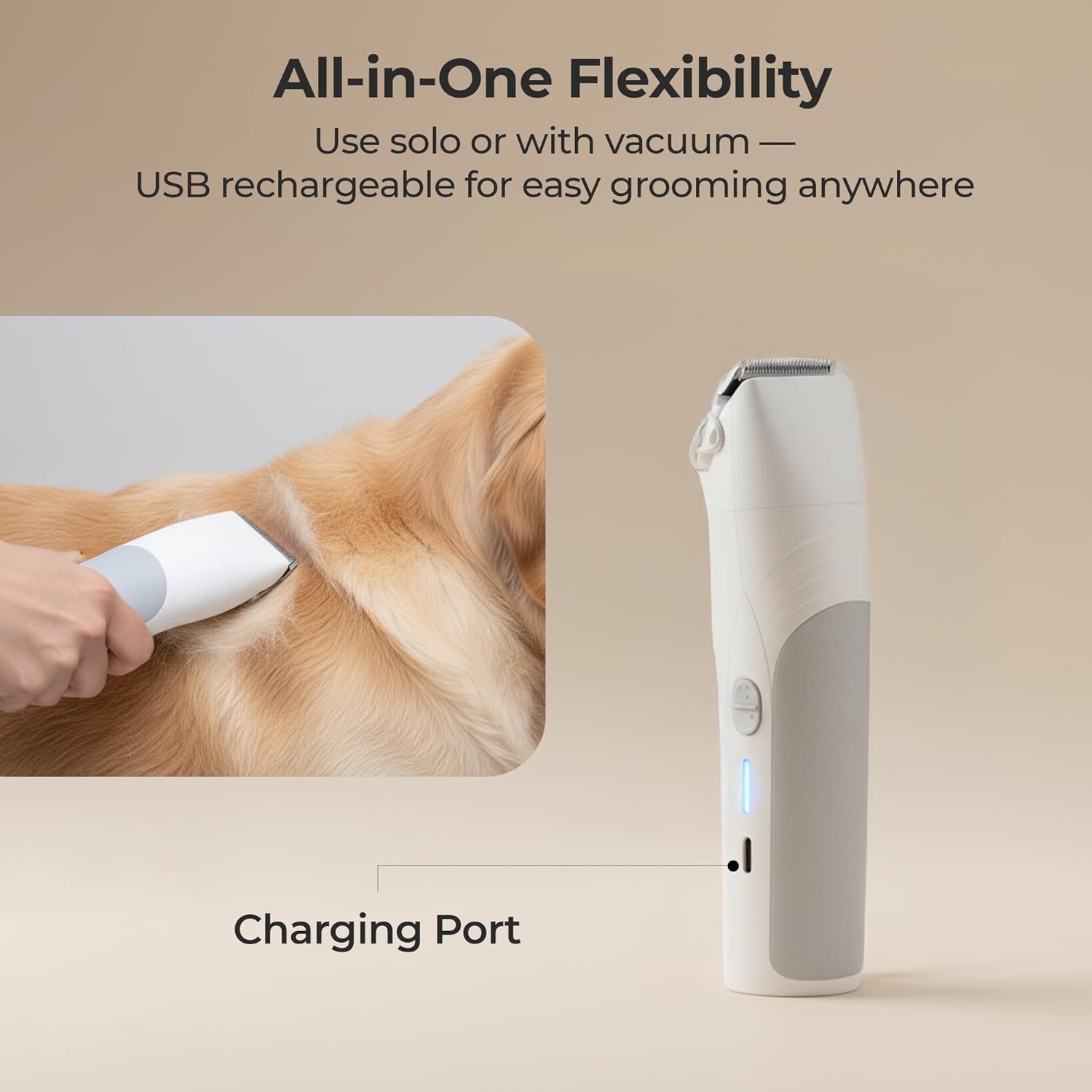 Pet Grooming Vacuum Kit Tangle Free Brush Nail Grinder Gray