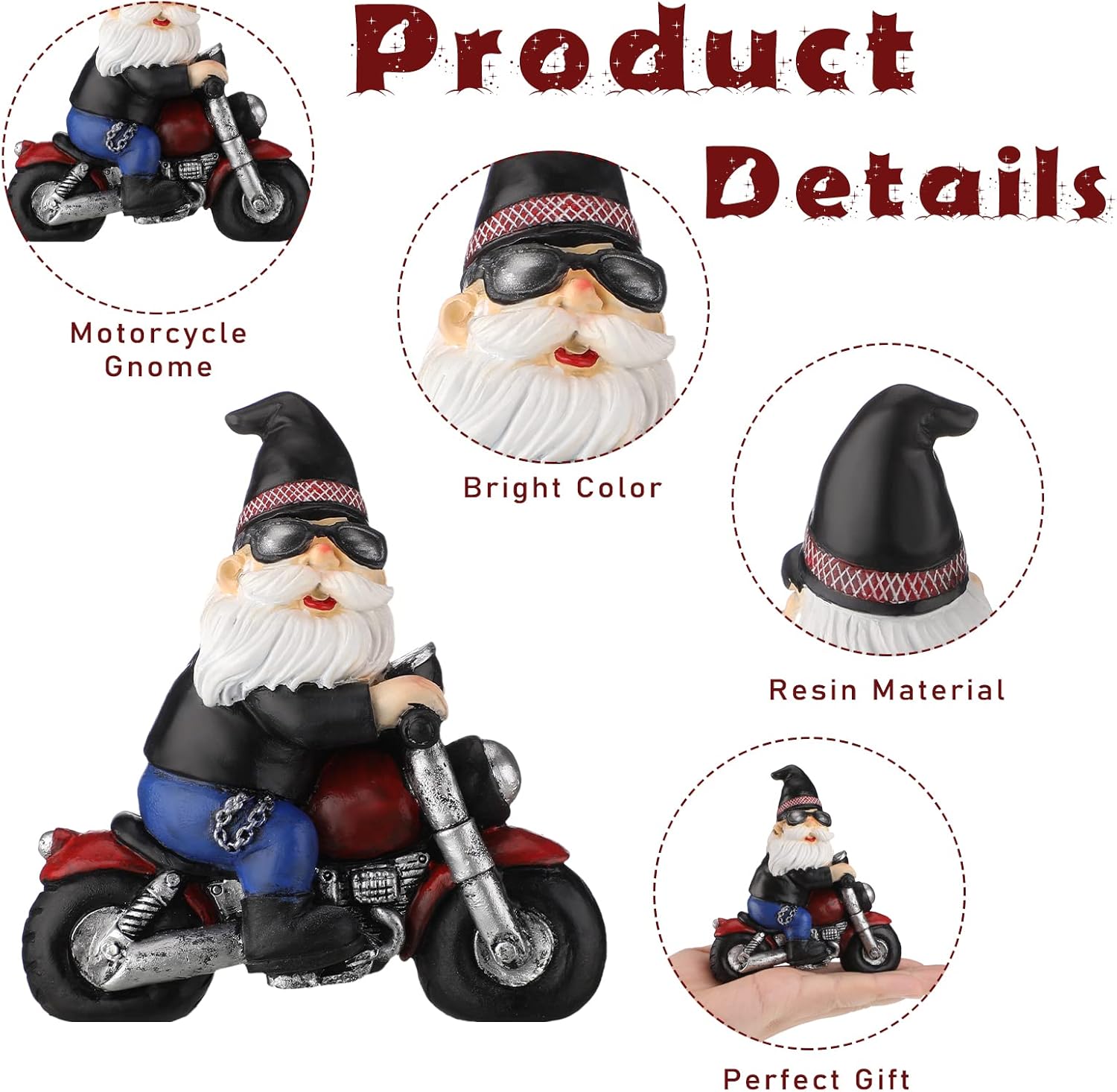 2Pcs Biker Gnomes Resin Motorcycle Figurines Coffee Bar Decor
