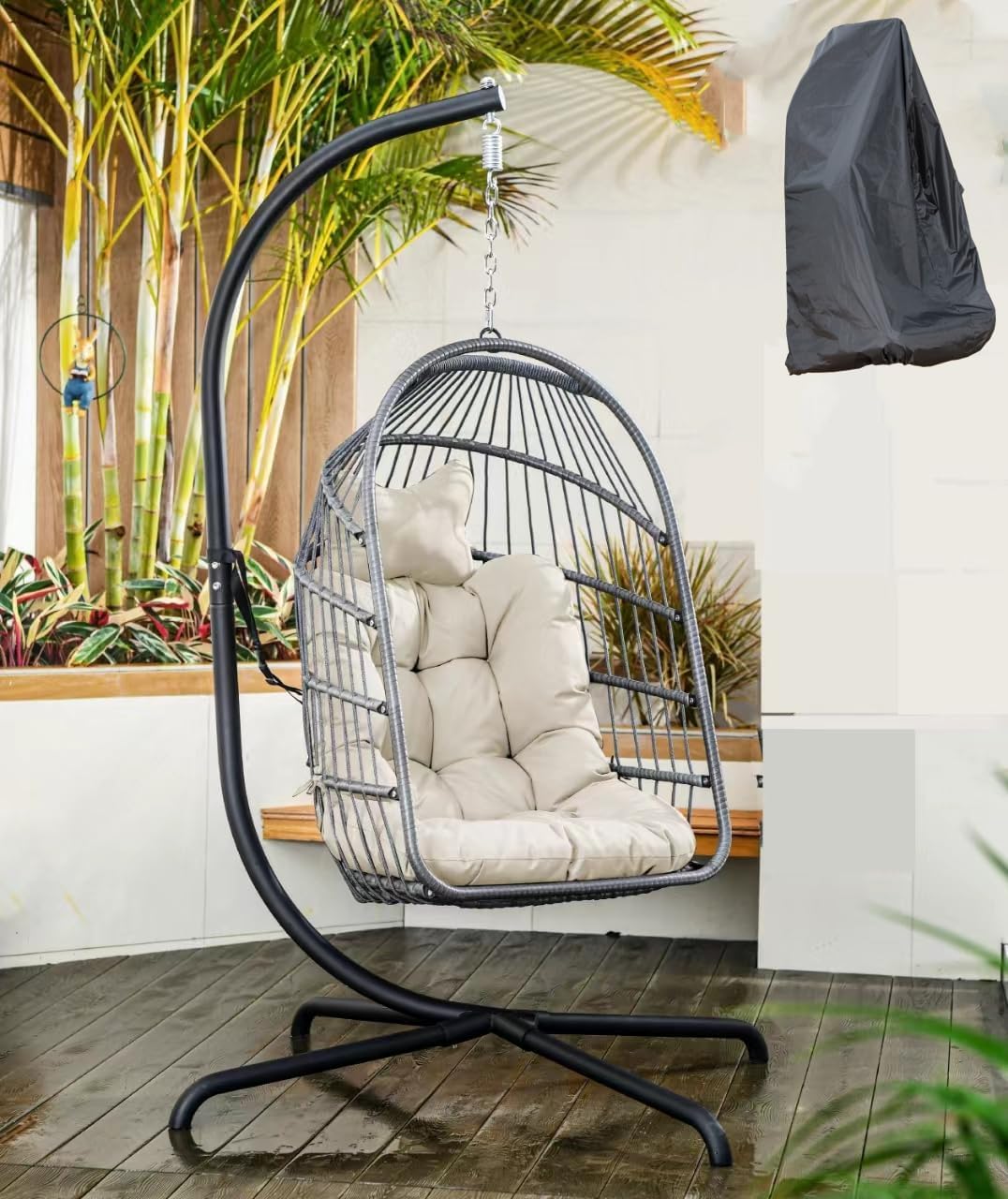 Egg Chair with Stand Cushion Cover Foldable Grey