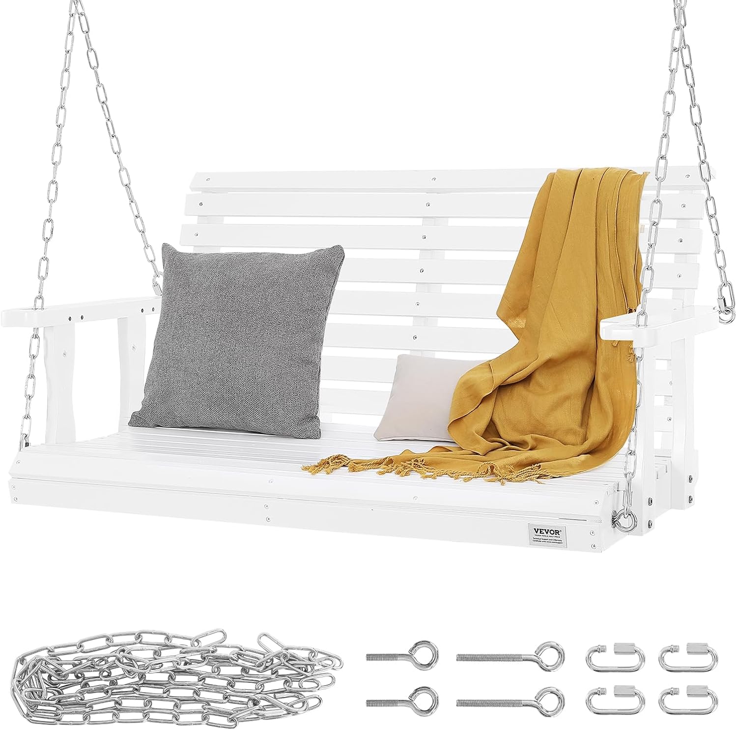 Wooden Porch Swing Bench 4ft White with Chains