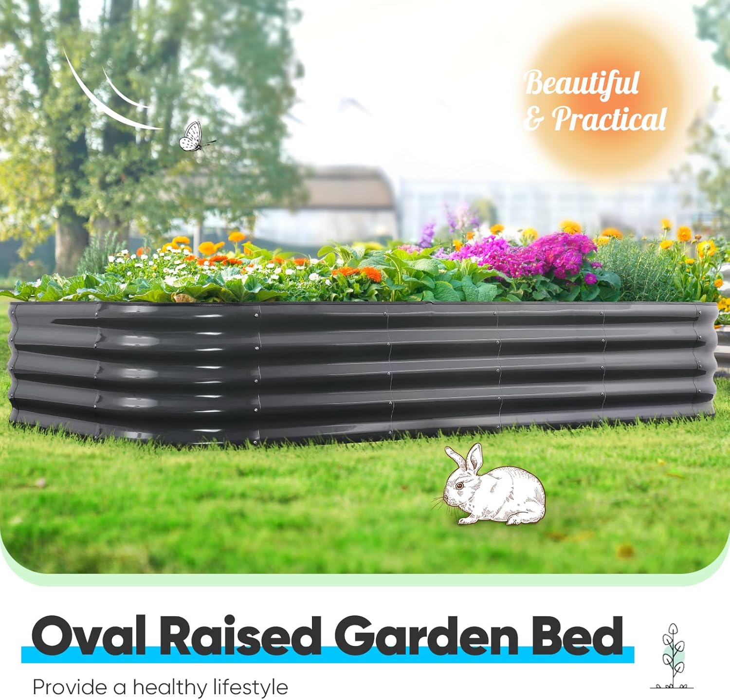Oval Galvanized Raised Garden Bed 180x90cm Steel