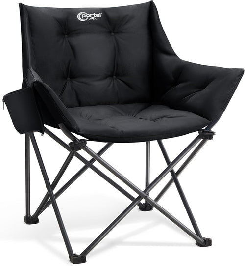 Padded Tub Camping Chair Wide Seat 150KG Black