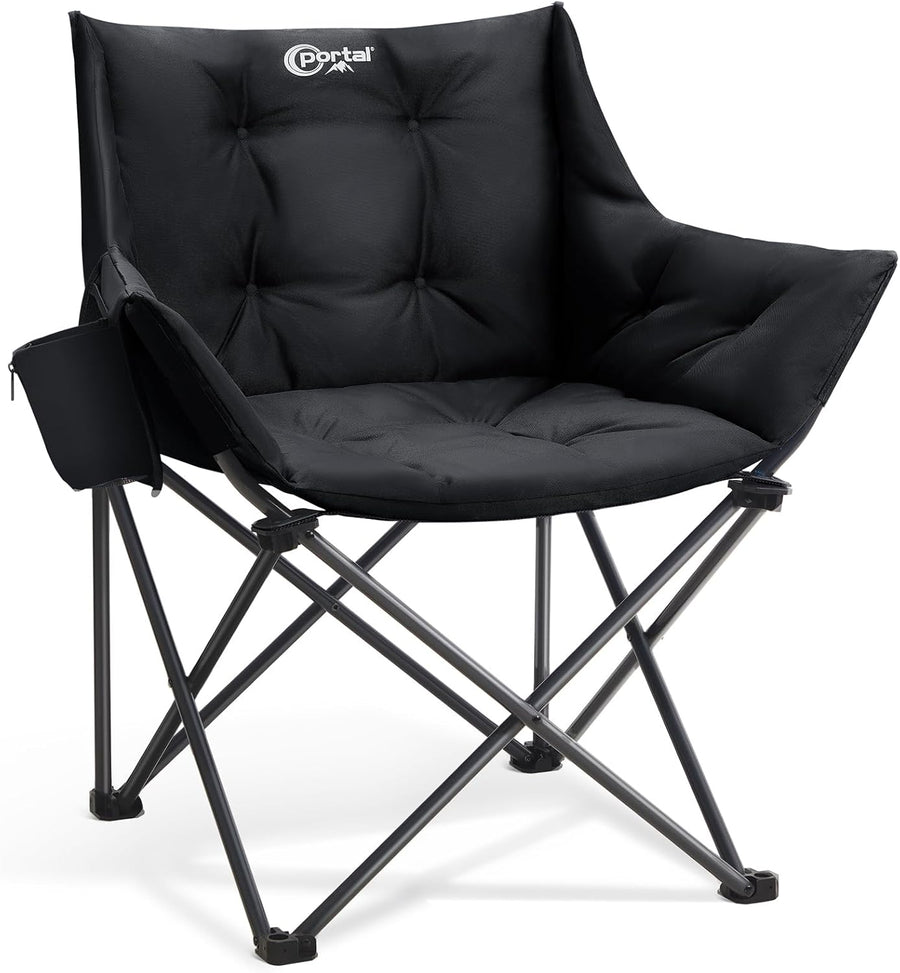 Padded Tub Camping Chair Wide Seat 150KG Black