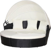 5 Piece Rattan Round Daybed Lounge Set Canopy Black