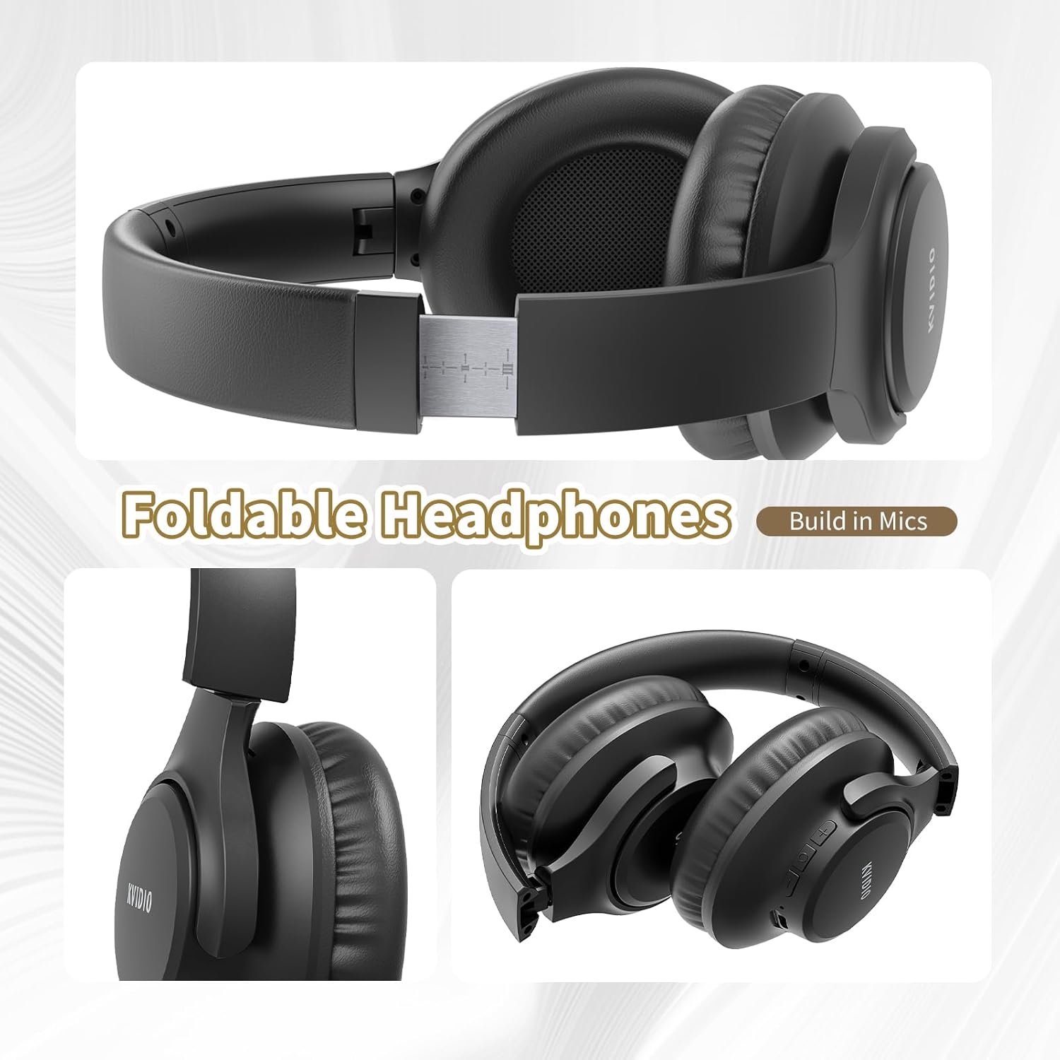 Black Bluetooth Over Ear Headphones 55H Playtime Foldable Deep Bass