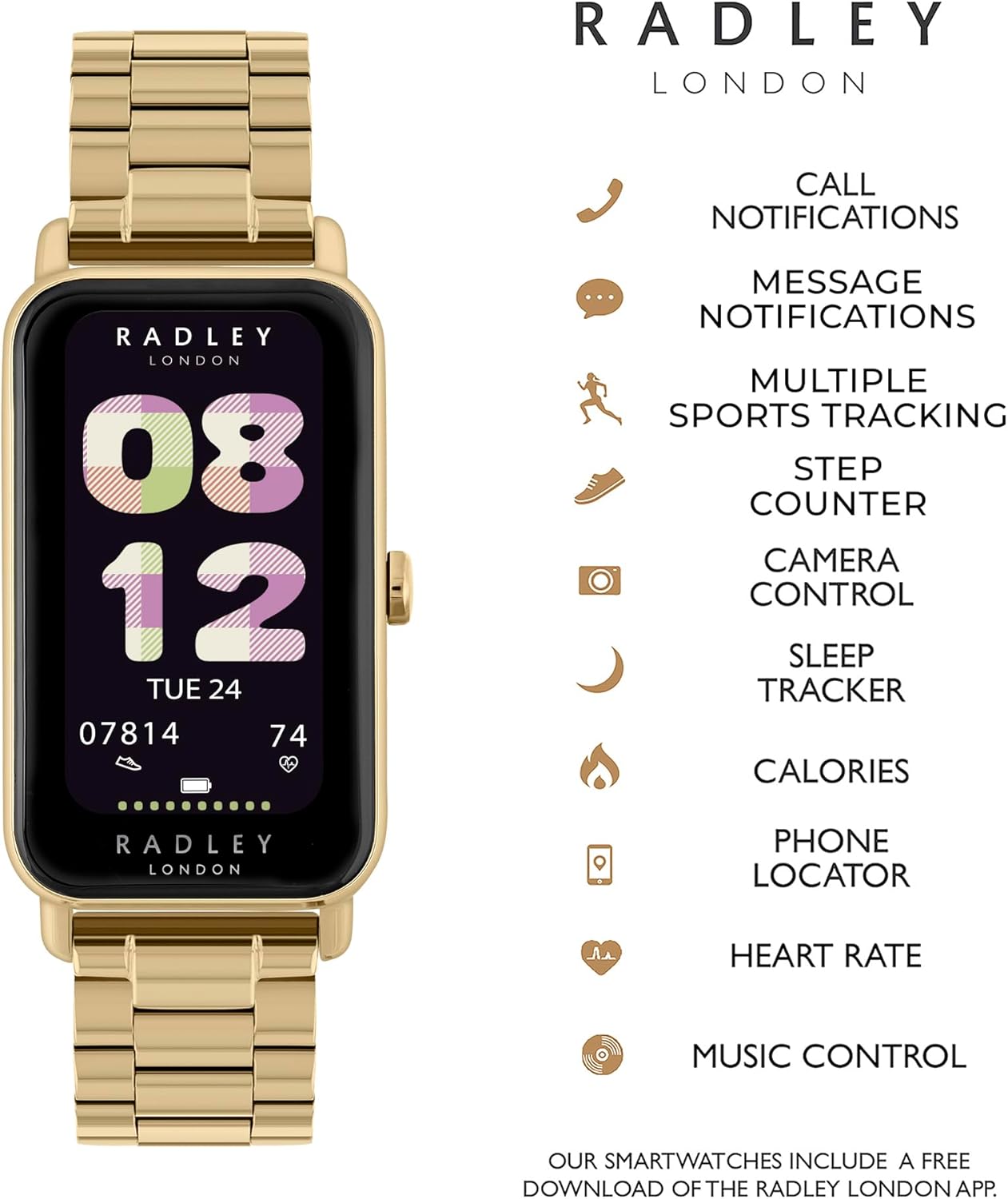Womens Gold Smart Watch Stainless Steel Fitness Tracker