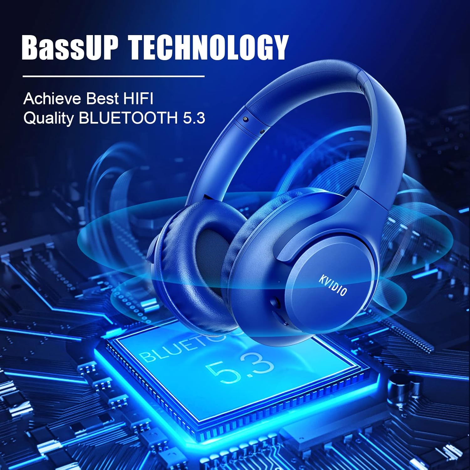 Bluetooth Over Ear Headphones 65H Playtime Deep Bass Foldable