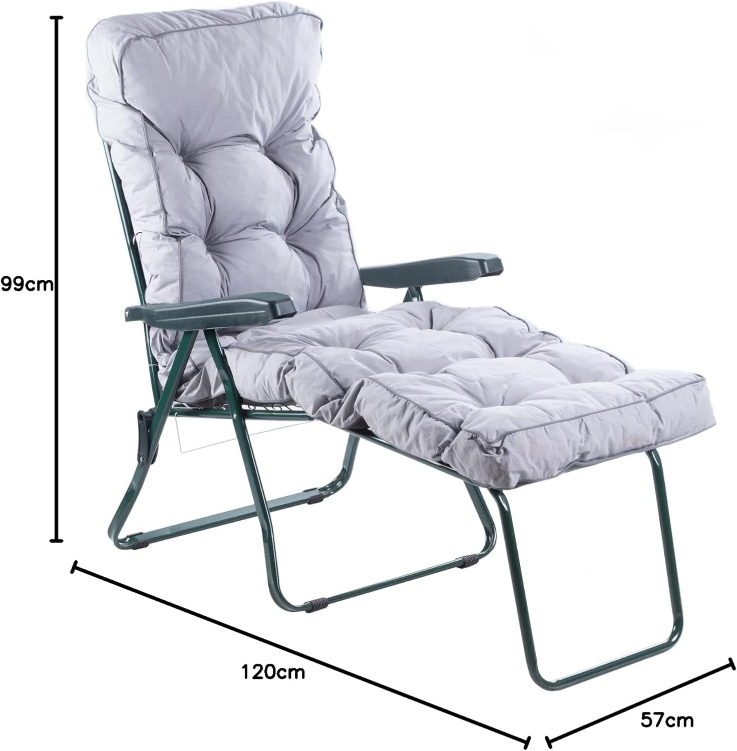 Folding Garden Sun Lounger with Cushion 5 Position Grey