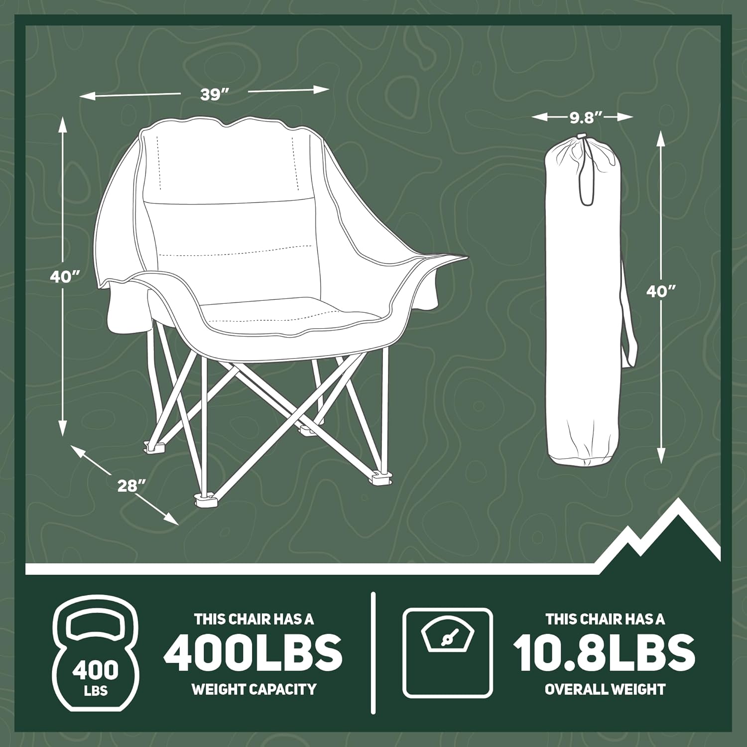 Oversized Padded Camping Chair 400lb Folding Lounge Chair