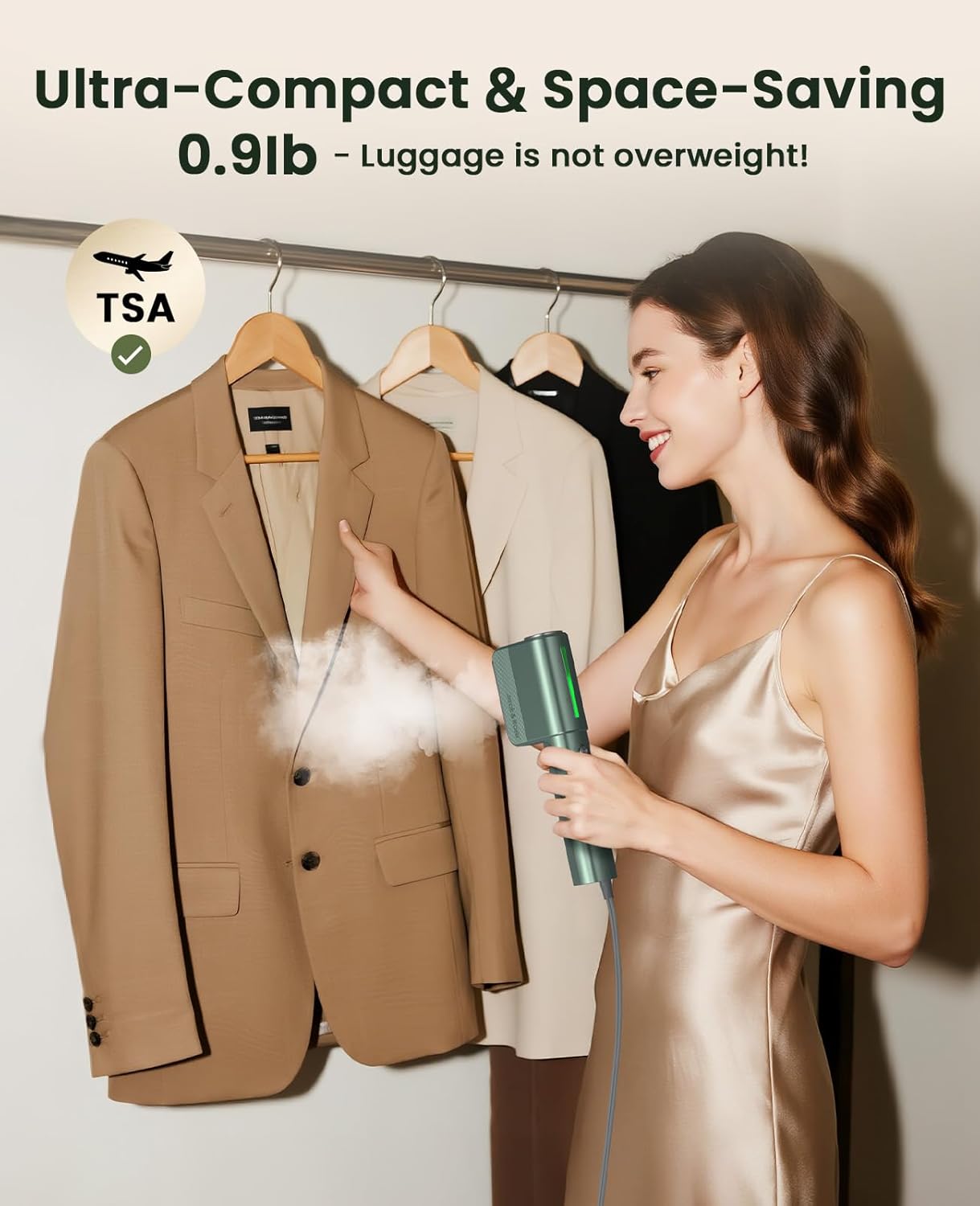 Dual Voltage Travel Garment Steamer 2in1 1000W 15s Heat Green