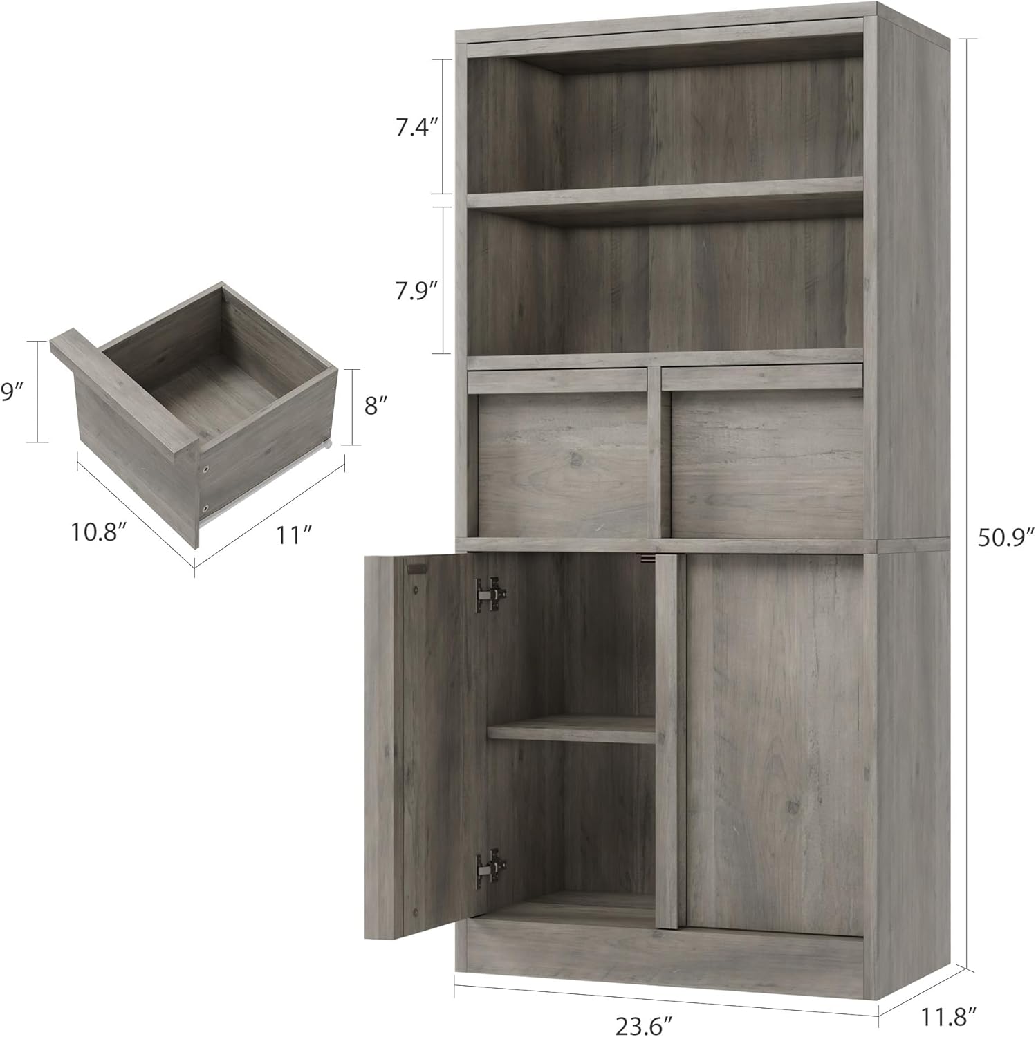 Tall Bathroom Storage Cabinet Grey 2 Drawers Door Unit