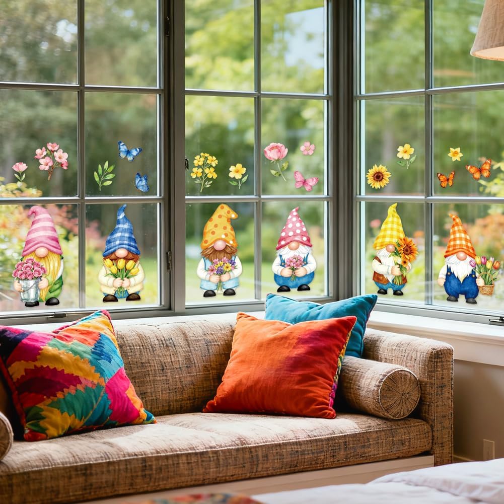 Large Gnome Window Cling 120cm Double Sided Flower Sticker