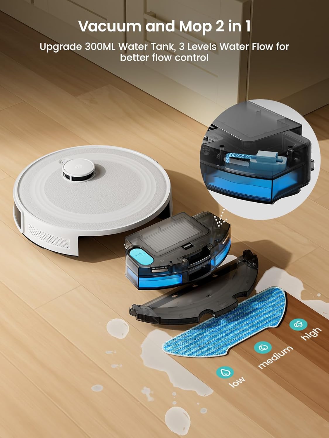 Robot Vacuum Mop 6000Pa LiDAR Mapping App Control Pet Hair